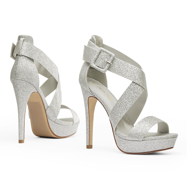 High Heel Strappy Platform Sandals - SILVER GLITTER - 3